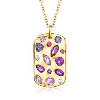 Ross-Simons Scattered Multi-Gemstone Tag Pendant Necklace With Lab-Grown Diamonds in 18kt Gold Over Sterling