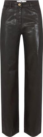 Elisabetta Franchi Jeans, Dames, Bruin, W28, Leer, Losse Jeans met Gelamineerd Effect