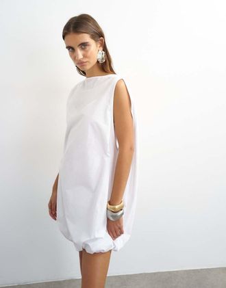 Topshop Vestito corto a mantella bianco in popeline