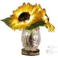 OEM L&aacute;mparas De Noche, L&aacute;mparas De Mesa, L&aacute;mpara De Girasol. Peque&ntilde;a L&aacute;mpara De Noche Artificial Con Forma De Girasol Y Jarr&oacute;n De Cristal. Cargador Usb. R
