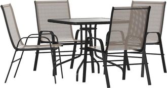 Flash Furniture 5 Piece Set - 31.5 Tempered Glass Patio Table, 4 Brown Stack Chairs