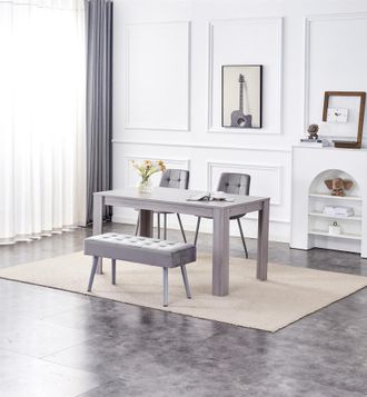 Kosy Koala Dining Table & 2 Chairs With Bench Grey 2 Grey Velvet Chairs Wood Table Dining Set Furniture