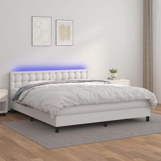 vidaXL Vidaxl - Cama Box Spring Colch&oacute;n Y Led Cuero Sint&eacute;tico Blanco 180x200 Cm