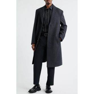 Open Edit Wool Blend Melton Overcoat in Black Caviar at Nordstrom Rack, Size Medium