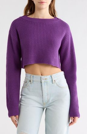 Re/Done Boatneck Crop Pullover Sweater in Purple at Nordstrom Rack, Size X-Small
