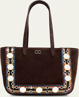 Valentino Garavani Nellcote Mirror-Embellished Suede Mini Tote Bag