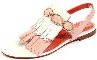 Santoni Witte leren sandaal met teenband - Dames - Sandalen - Veelkleurig - 37 1/2 EU - Schoenen