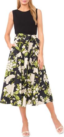 Ted Baker Sabrina Mixed Media Sleeveless Cotton Midi Dress in Rich Black at Nordstrom, Size X-Large