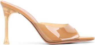Amina Muaddi Heeled Mules, female, Beige, Size: 8 1/2 US Heeled Mules