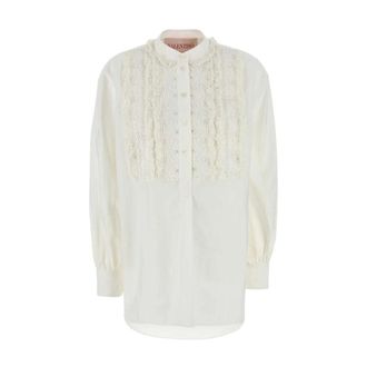Valentino Garavani Shirts, female, White, Size: XS Lace Trimmed Cotton Poplin Shirt
