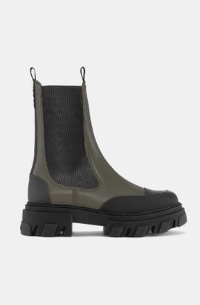 Ganni Green Matte Mid Chelsea Boots - Size 35 Calf Leather