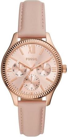 Fossil Rye Quartz Multifunction Leather Strap Watch, 36mm in Rose Gold at Nordstrom Rack