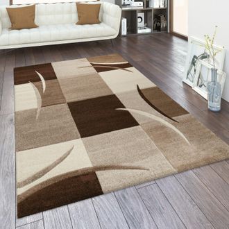 Paco Home Paco Home - Alfombra Sal&oacute;n Varios Colores Y Tama&ntilde;os Motivo Cuadros Rayas Dise&ntilde;o 3d Pelo Corto Marr&oacute;n, 300x400 Cm