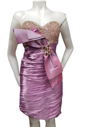 Terani Couture Sequined Satin Dress In Lilac