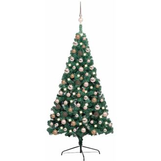 vidaXL Medio &Aacute;rbol De Navidad Con Luces Y Bolas Verde 120 Cm Vidaxl