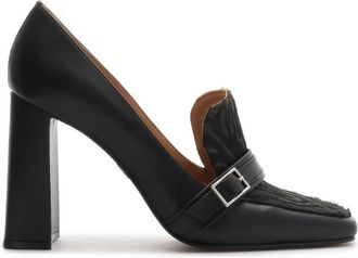 Kazar Zwarte stiletto pumps met dierenprintaccenten. Dit product valt groot uit. - Dames - Pumps - Zwart - 37 EU - Leer - Schoenen