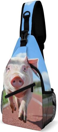 Generic Pigs Running Unisex Shoulder Bags Casual Crossbody Chest Bag Sling Backpack for Hiking Cycling Travel