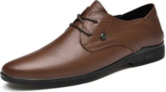 Generic Dress Oxford Formal Shoes for Men Lace Up Derby Shoes Round Toe Leather Block Heel Slip Resistant Low Top Anti-Slip Business(Brown,5.5 UK)