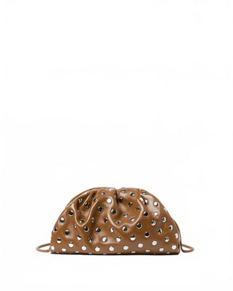 Loeffler Randall Womens Bailey Leather Dome Clutch Bag In Safari/silver