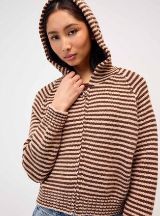 Twik Womens Striped zippered hooded Cardigan Sweater