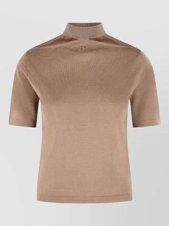 Courr&egrave;ges merino wool mock neck ribbed short sleeve
