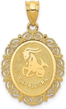 Diamond2Deal 14k Yellow Gold Solid Satin Polished Capricorn Zodiac Oval Pendant