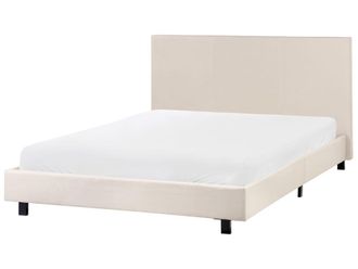 Beliani Cama matrimonial de tejido beige 140x200