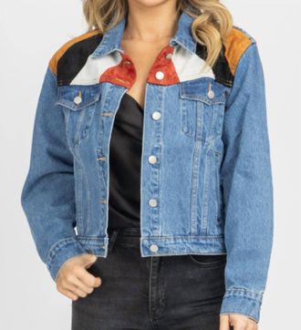 Le Lis Blanc Deux Suede Patch Relaxed Denim Jacket In Blue