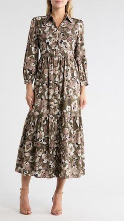 Area Stars Keri Floral Long Sleeve Tiered Shirtdress in Fall Garden at Nordstrom Rack, Size X-Large
