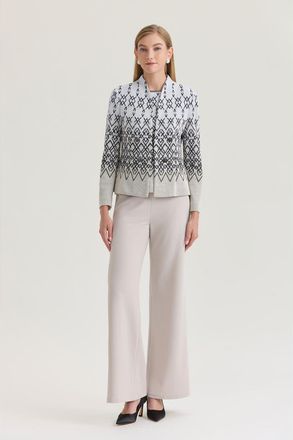 Ming Wang Tailored Diamond Jacquard Knit Jacket in Limestone/black/white at Nordstrom, Size X-Large P