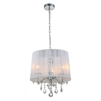 Netlighting Hanging Pendant Chrome White 3 Light with White Cloth Shade E14