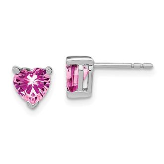 Diamond2Deal 14k White Gold Heart Created Pink Sapphire Earrings