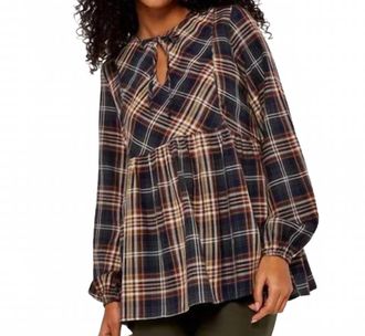 Apricot Earthy Check Boho Blouse In Rust