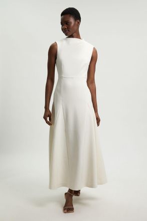 Karen Millen Womens Compact Stretch Tailored Colour Block Full Skirted Midi Dress - White - Size 16 UK