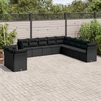 vidaXL Set De Sof&aacute;s De Jard&iacute;n 11 Pzas Y Cojines Rat&aacute;n Sint&eacute;tico Negro Vidaxl