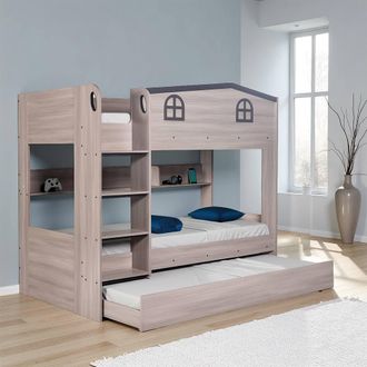 Seconique Hector Bunk Bed & Trundle Set in Grey | Size: Single