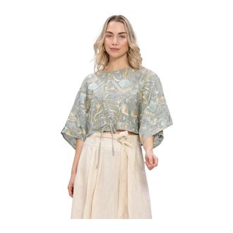 Greek Archaic Kori Dames, Blouses & Shirts, Groen, Maat: S Linnen