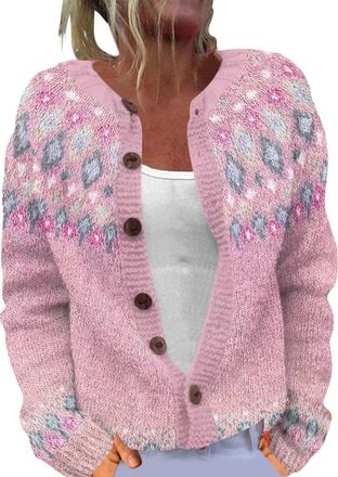 Generic Womens Christmas Knit Cardigans Chunky Christmas Jumpers for Women Casual Warm Open Front Fairisle Sweater Reindeer Snowflake Print Button Coats Jacke