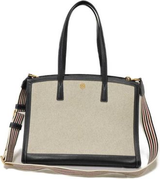 Tory Burch Beige Canvas Leather Shoulder Bag Tote Bag (Pre-Owned)