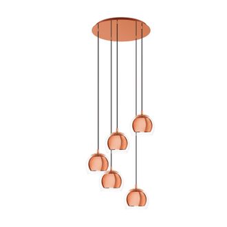 Loops Pendant Ceiling Light Colour Copper Shade Copper & Clear Glass Bulb E27 5x28W
