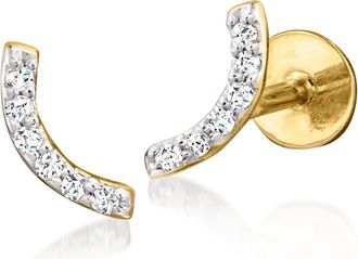 RS Pure by Ross-Simons Diamond-Accented Curved Bar Flat-Back Stud Earrings in 14kt Yellow Gold