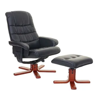 Hhg Non Utilizzato] Poltrona Relax Reclinabile Hhg 320 Ecopelle Girevole Con Poggiapiedi Nero
