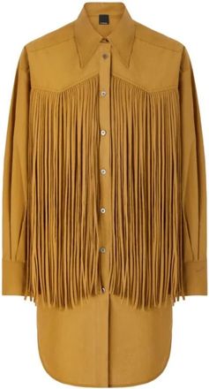 Pinko Mini Overhemdjurk met Franjes - Dames - Korte kleedjes - Bruin - XS - Katoen - Kleedjes