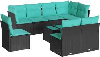 vidaXL 9 Piece Garden Sofa Set with Cushions Black Poly Rattan vidaXL