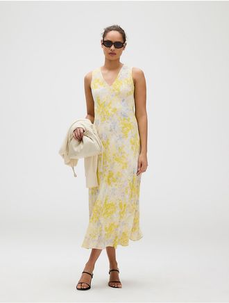Calvin Klein Womens Viscose Print Sleeveless Midi Dress - Yellow - L