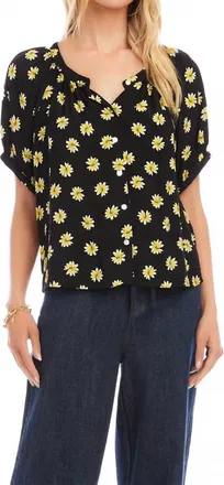 Karen Kane Puff Sleeve Peasant Top In Print