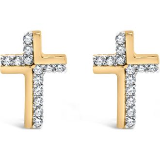 House of Brilliance 14K Yellow Gold Plated.925 Sterling Silver 1/10 Cttw Diamond Cross Stud Earring in Yellow Gold Over Silver at Nordstrom
