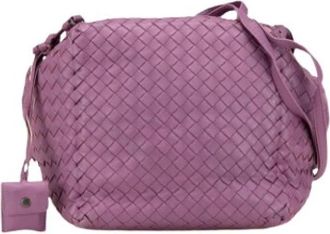 Bottega Veneta Pre-owned Shoulder Bags, female, Purple, Size: ONE SIZE Pre-owned Woven Leather Crossbody Bag