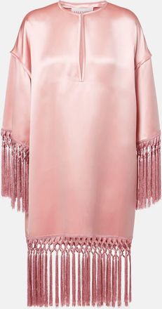 Valentino Abito corto in raso di seta con frange