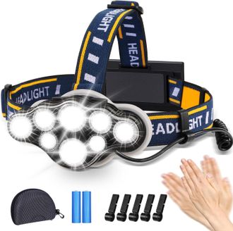 OEM Linterna Frontal Led Recargable, Ultra Potente Con 8 Led Y 18000 L&uacute;menes, Resistente Al Agua Y Ligera, Perfecta Para Acampar, Pescar, Explorar Cuevas,
